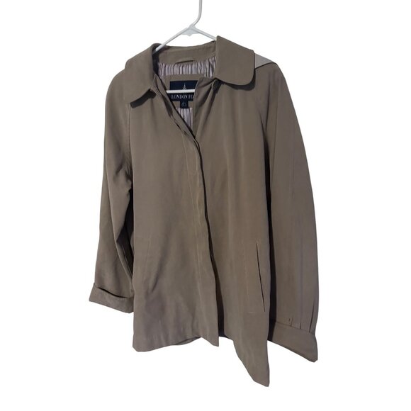 London Fog hooded tan button front jacket size L - Picture 1 of 7